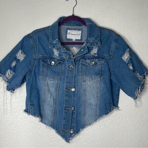 Distressed Cropped Blue Jean Jacket